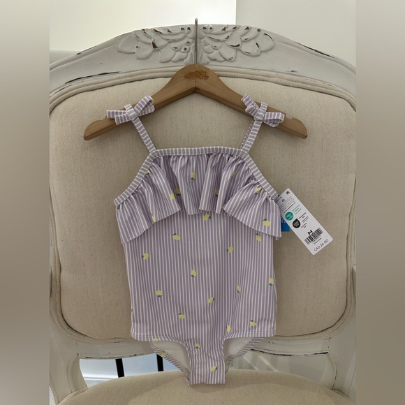 🍋 4T Toddler Girl’s One Piece Ruffled Stripe Lemon Bathing Suit NWT - Picture 2 of 5